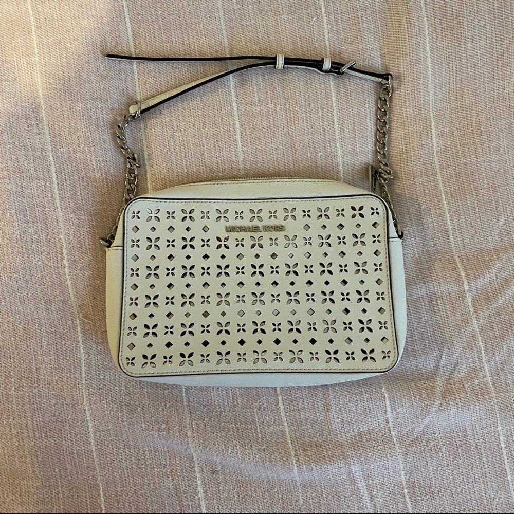 michael kors white leather shoulder bag